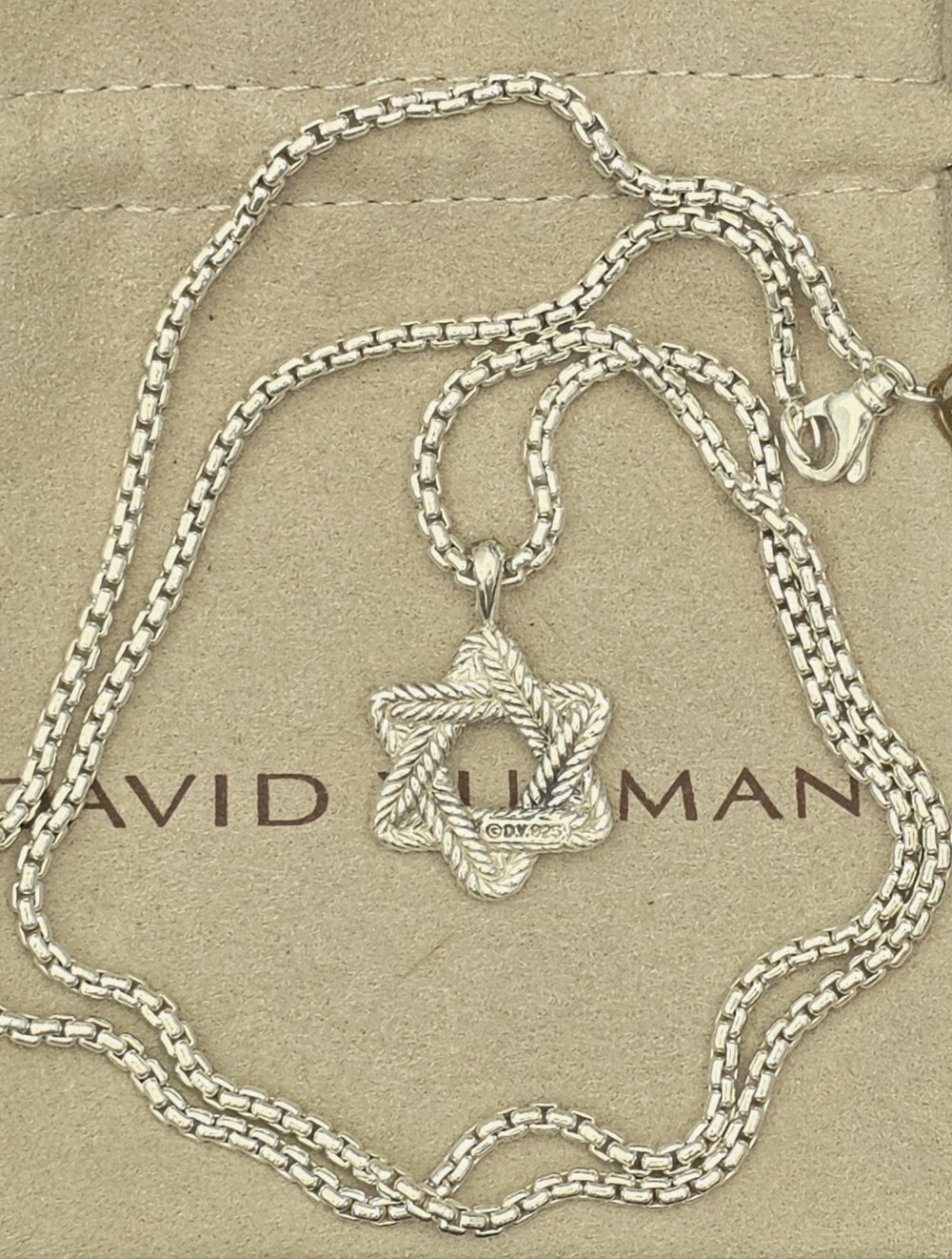 David Yurmab Silver Star Of David Pendant Necklace On A 23" 2.7mm Box Chain